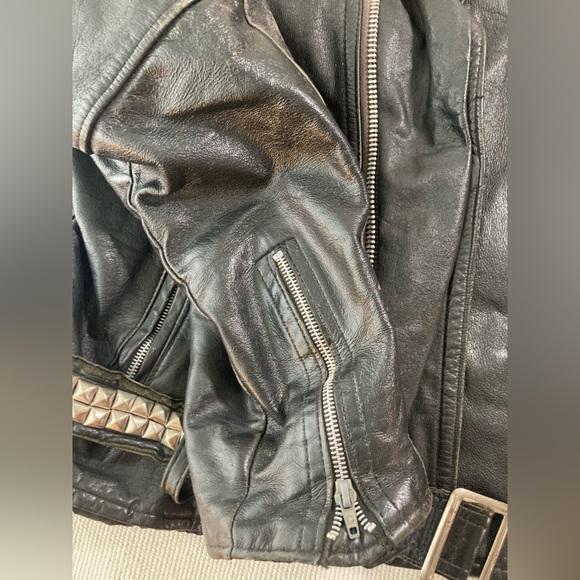 Black Leather Motorcycle Jacket Studded Vintage Brushfire Brand - Picture 8 of 15
